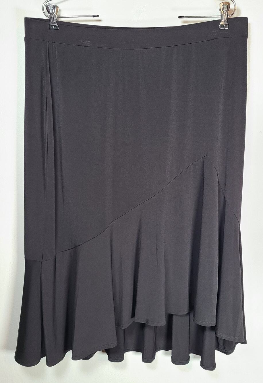 Croft & Barrow Black A-Line Midi Skirt Women's XL Stretch Flounce Hi-Lo Goth
